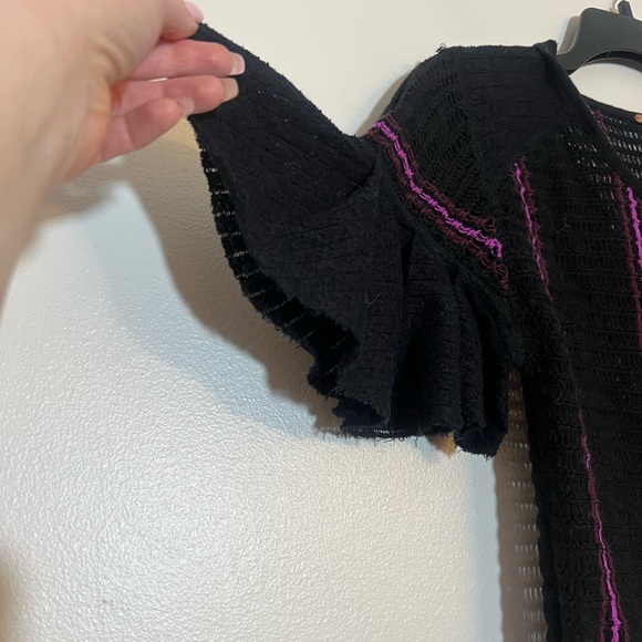 Free People Babes Only Black & Pink Crochet Sheer Short Sleeve Sweater Shirt - Picture 6 of 7